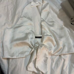 Zara White Satin Tie-Front Top